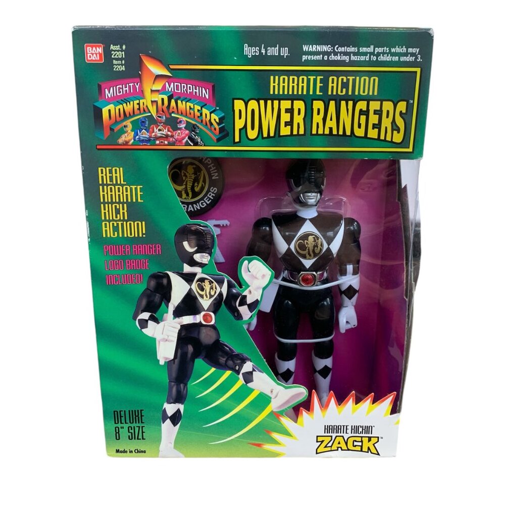 Mighty Morphin Power Rangers Zack Black 8" Push Button Karate Action Figure 1994